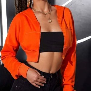 Crop Orange Zip-Up Hoodie